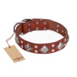"Magic Squares" FDT Artisan Easy Adjustable Tan Leather Doberman Collar