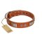 "Pawsy Glossy" FDT Artisan Exclusive Tan Leather Doberman Collar 1 1/2 inch (40 mm) wide
