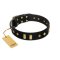 "De Luxe" FDT Artisan Black Leather Doberman Collar with Old Bronze-like Plates and Studs