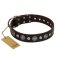 "Victory Ode" FDT Artisan Brown Leather Doberman Collar with Silver-like Plated Decorations