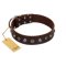 "Dark Chocolate" Handmade FDT Artisan Brown Leather Doberman Collar with Studs