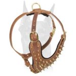 Adjustable Spiked Leather Dog Harness for Doberman Walking and Training