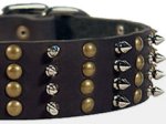2 2/5 inch (60 mm) Spiked & Studded Latigo Leather Doberman Dog Collar