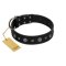 "Mr. Elegance" Designer FDT Artisan Black Leather Doberman Collar with Silver-Like Studs