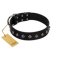 "Immense Power" Handcrafted FDT Artisan Black Leather Doberman Collar with Small Dotted Pyramids