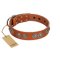 "Woofy Majesty" FDT Artisan Tan Leather Doberman Collar with Round Silver-like Plates