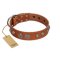"Era Infinitum" FDT Artisan Tan Leather Doberman Collar Adorned with Chrome-plated Circles