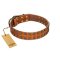 "Terra-cotta" FDT Artisan Tan Leather Doberman Collar with Two Rows of Studs