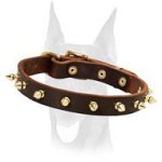 Handmade luxury spiked leather collar for Doberman