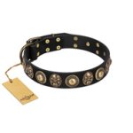 "Sea Rover" FDT Artisan Black Leather Doberman Collar with Old Bronze-plated Circular Medallions