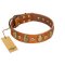 "Crystal Sand" FDT Artisan Tan Leather Doberman Collar with Vintage Looking Oval and Round Studs