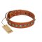 "Silver Spike" Handmade FDT Artisan Tan Leather Doberman Collar with Old Silver-Like Spikes