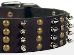 2 2/5 inch (60 mm) Spiked & Studded Latigo Leather Doberman Dog Collar