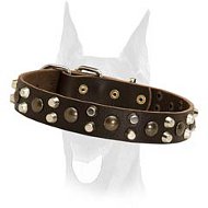 Perfect fit 3 rows studded leather collar for Doberman