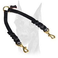 Braided leather coupler for walking 2 dogs