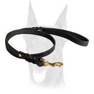 Handcrafted brown leather Doberman leash for walking and tracking