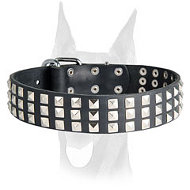 Silver Pyramid Leather Dog Collar for Doberman