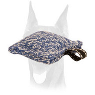 French Linen pocket-size Doberman puppy bite tug with a small loop