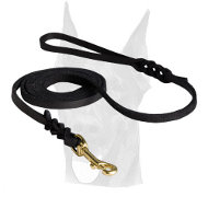 Soft Premium Leather Leash with Braided Ends 3/8" wide Doberman