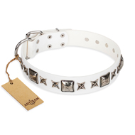 "Intergalactic Travelling" FDT Artisan Handmade White Leather Doberman Collar "Intergalactic Travelling" FDT Artisan Handmade White Leather Doberman Collar