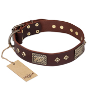 FDT Artisan 'Loving Owner' Decorated Leather Doberman Dog Collar with Plates and Studs 1 1/2 inch (40 mm)
