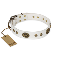 "Adorable Dream" Elegant FDT Artisan White Leather Doberman Collar with Vintage Adornment "Adorable Dream" Elegant FDT Artisan White Leather Doberman Collar with Vintage Adornment