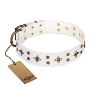 "Bright stars" FDT Artisan Superb White Leather Doberman Collar "Bright stars" FDT Artisan Superb White Leather Doberman Collar
