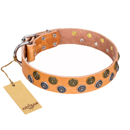 "Precious Sparkle" FDT Artisan Handcrafted Tan Leather Dog Collar "Precious Sparkle" FDT Artisan Handcrafted Tan Leather Dog Collar