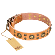'Sophisticated Glamor' FDT Artisan Genuine Leather Collar with Old-bronze Plated Adornments for Doberman