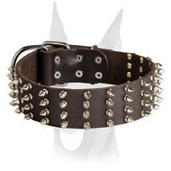 Stylish elegant 2 inch wide spiked leather Doberman collar