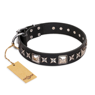 'Space Walk' FDT Artisan Black Leather Doberman Dog Collar with Adornments