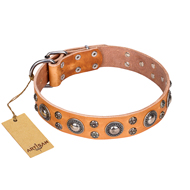 "Extra Sparkle" FDT Artisan Totally Handcrafted Tan Leather Doberman Collar "Extra Sparkle" FDT Artisan Totally Handcrafted Tan Leather Doberman Collar