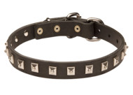Fascinating leather nickel pyramids studded collar for Doberman