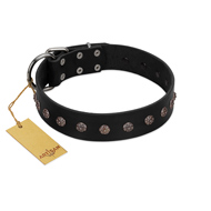 "Flower Rhapsody" FDT Artisan Premium Quaulity Black Leather Doberman Collar