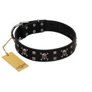 "Black Jack" Stylish Handmade FDT Artisan Black Leather Doberman Collar