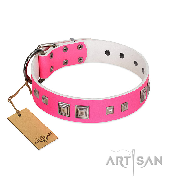 Stylish walking reliable full grain natural leather dog collar