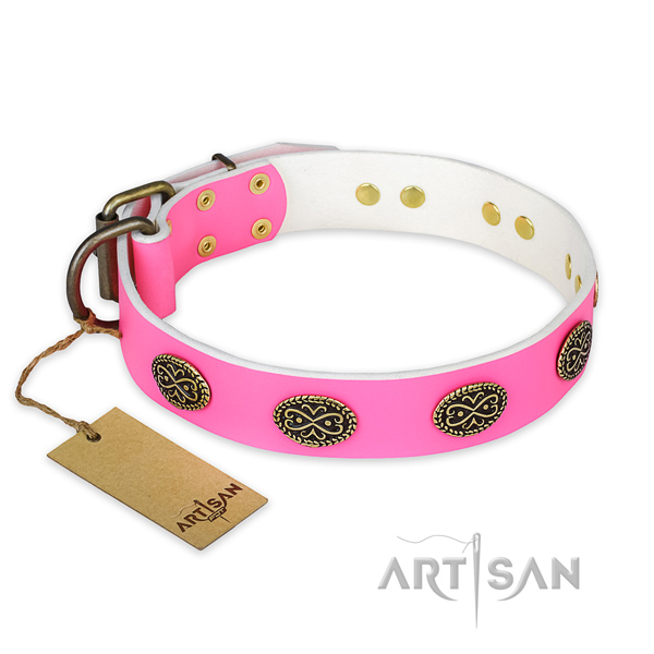 Significant natural genuine leather dog collar for daily walking