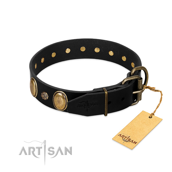 Comfortable wearing quality full grain genuine leather dog collar