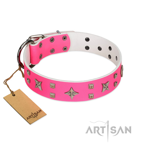 Rust-proof buckle on full grain natural leather dog collar for your doggie