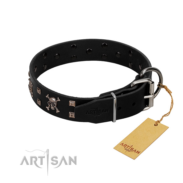 Inimitable full grain genuine leather dog collar with corrosion resistant studs