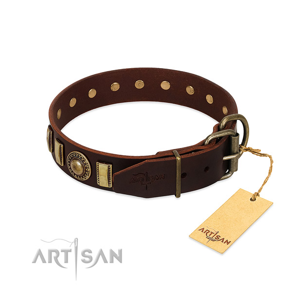 Gentle to touch leather dog collar with adornments