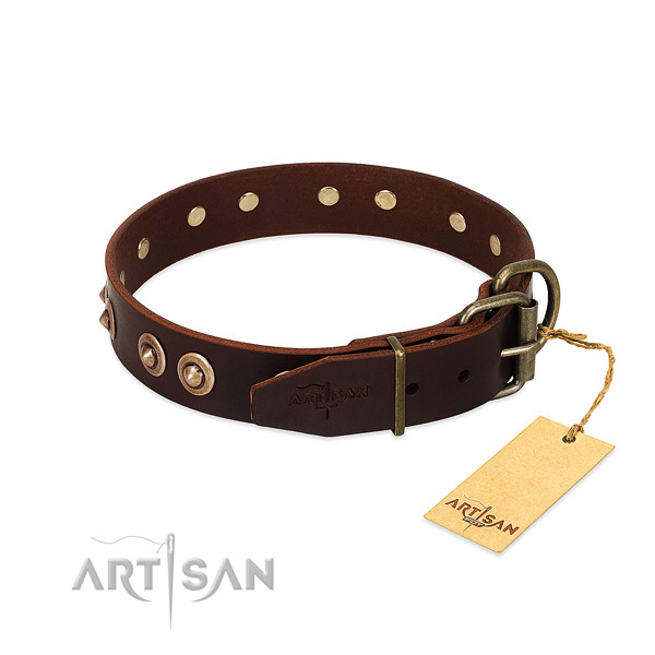 Strong hardware on genuine leather dog collar for your dog