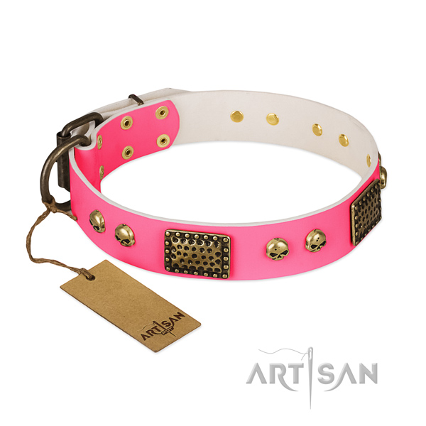 Easy adjustable full grain leather dog collar for walking your four-legged friend