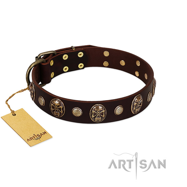 Unusual full grain leather dog collar for handy use