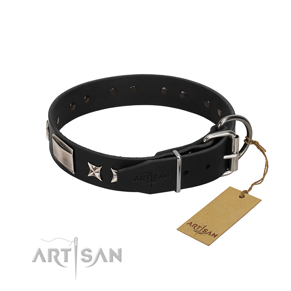 Soft full grain genuine leather dog collar with rust resistant D-ring