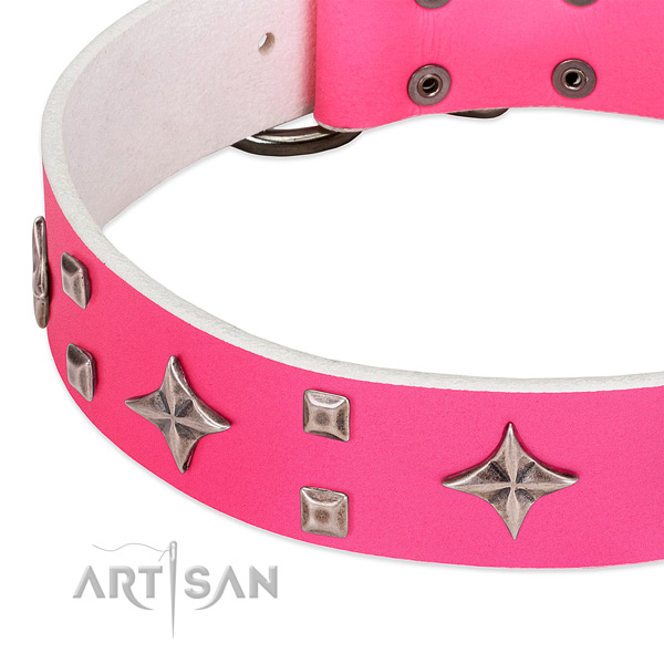 Everyday use best quality full grain natural leather dog collar with studs
