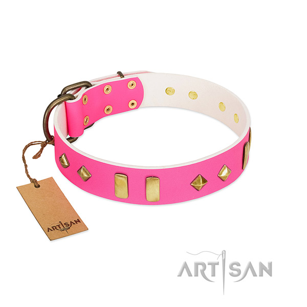 Full grain genuine leather dog collar with rust-proof traditional buckle for fancy walking