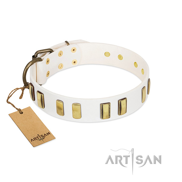 Soft full grain leather dog collar with strong D-ring