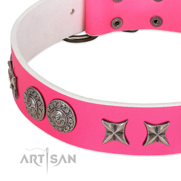 Durable natural leather dog collar crafted for your four-legged friend