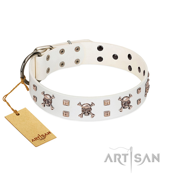 Full grain genuine leather dog collar with inimitable decorations